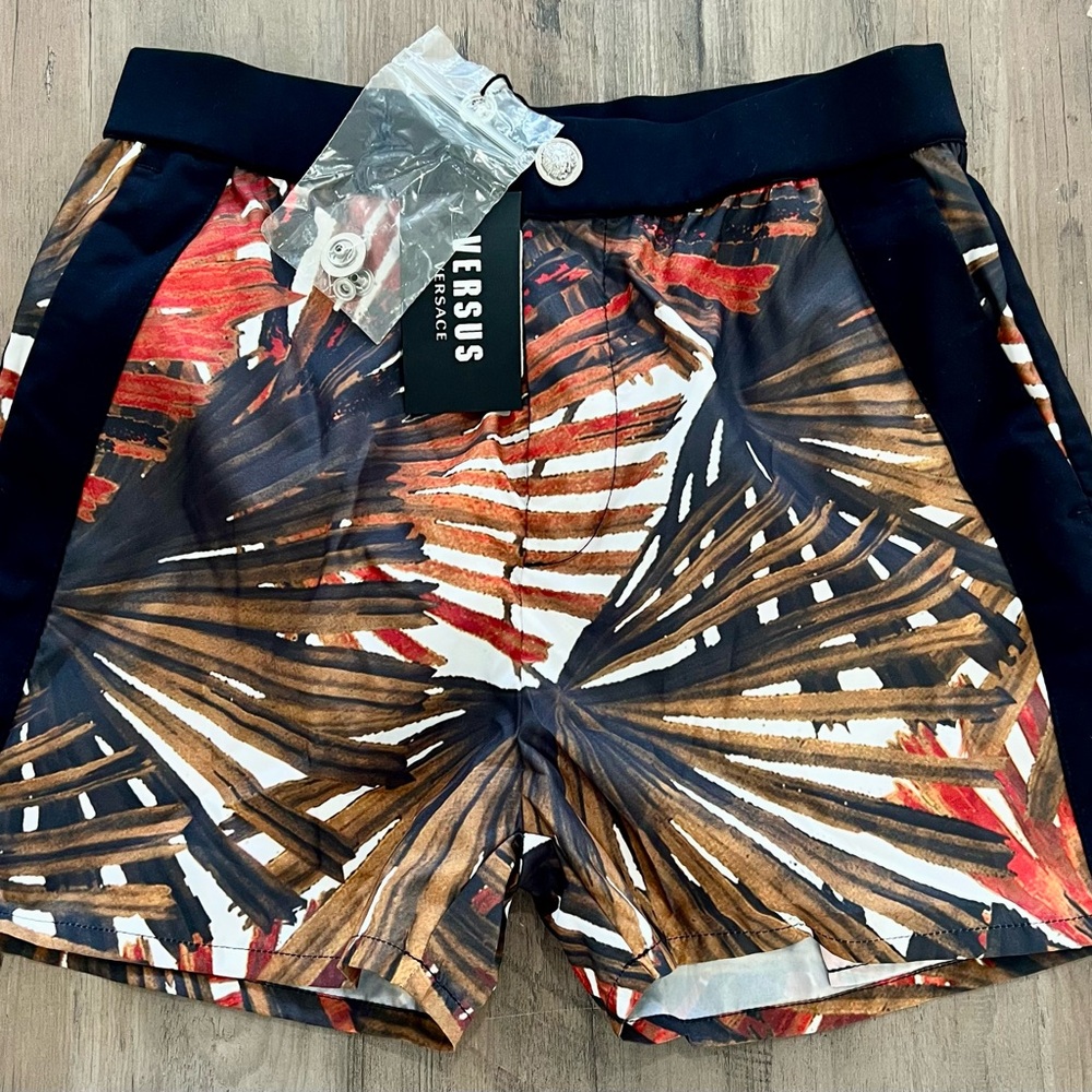 Versace Versus Black and Red Patterned Swim Shorts